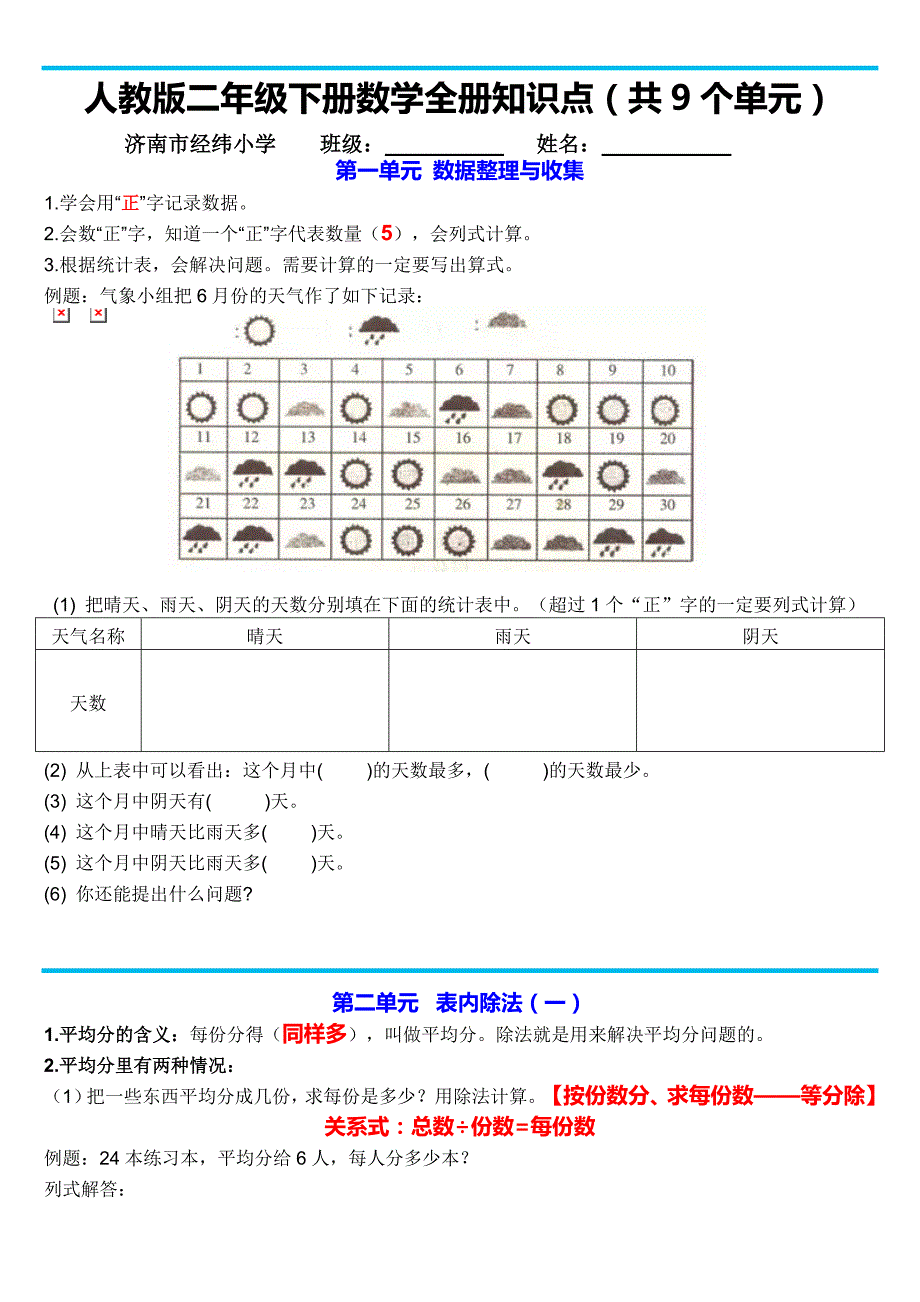 小学数学二年级下册全册知识点整理与分析共9个单元鹿美整理.doc_第1页