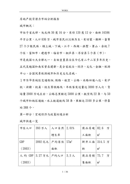 杭州房地产投资潜力市场研究分析报告文案.doc