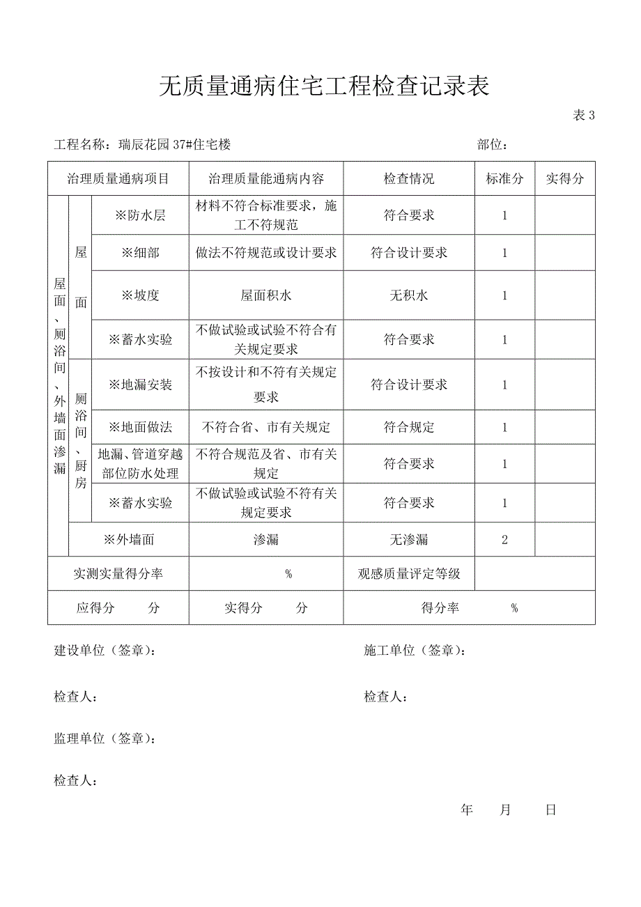 无质量通病住宅工程检查记录表.doc_第3页