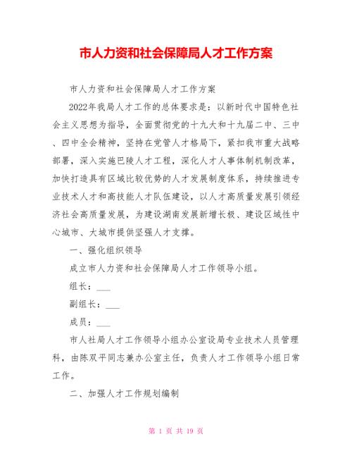 市人力资源和社会保障局人才工作方案.doc