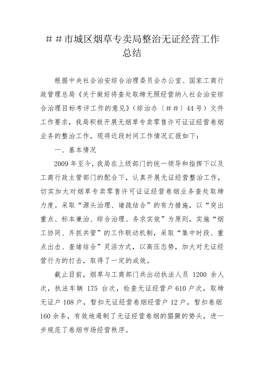 烟草专卖整治无证经营工作总结.doc_第1页