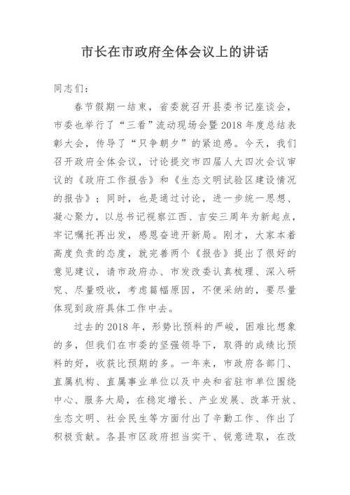 市长在市政府全体会议上的讲话.doc