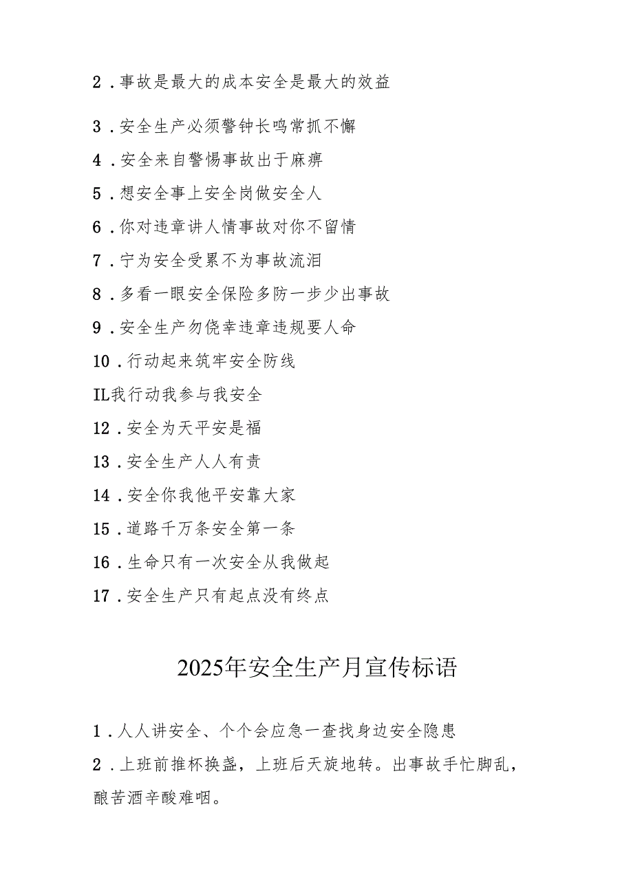 2025年全国《安全生产月》活动宣传标语 （5份）98.docx_第2页