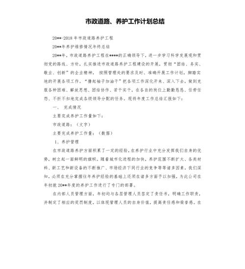 市政道路养护工作计划总结.docx