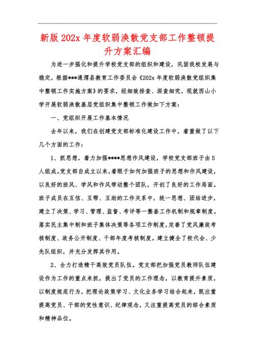 新版202x软弱涣散党支部工作整顿提升方案汇编.docx