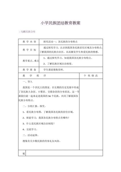 小学民族团结教育教案.doc