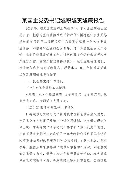 某国企党委书记述职述责述廉报告.doc
