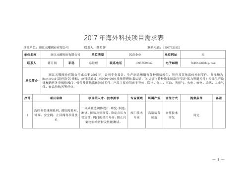 海外科技项目需求表北美浙江大学校友会.doc