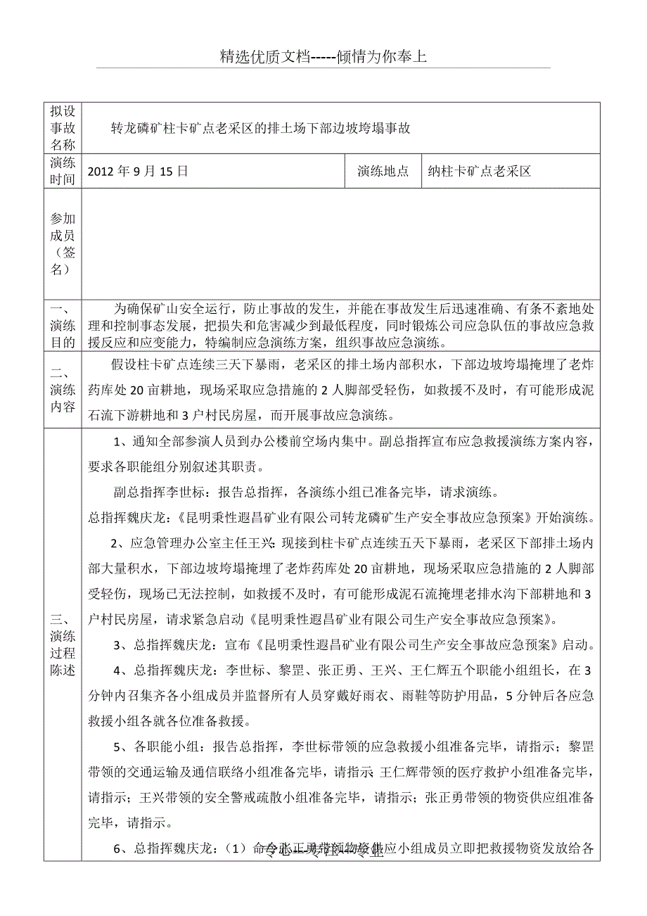 露天矿山安全事故应急演练记录表.doc_第2页