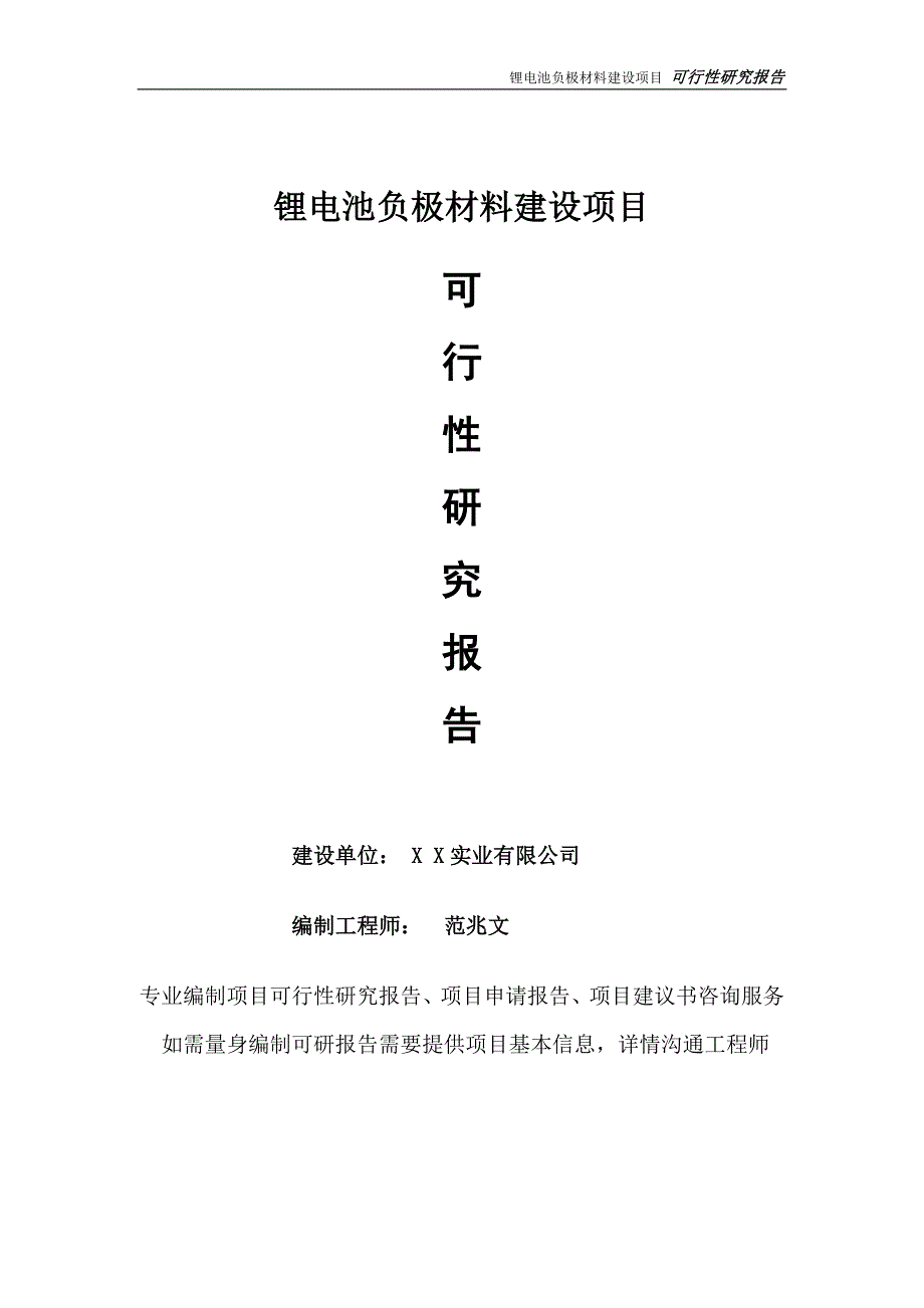 锂电池负极材料项目可行性研究报告完整可修改版.doc_第1页