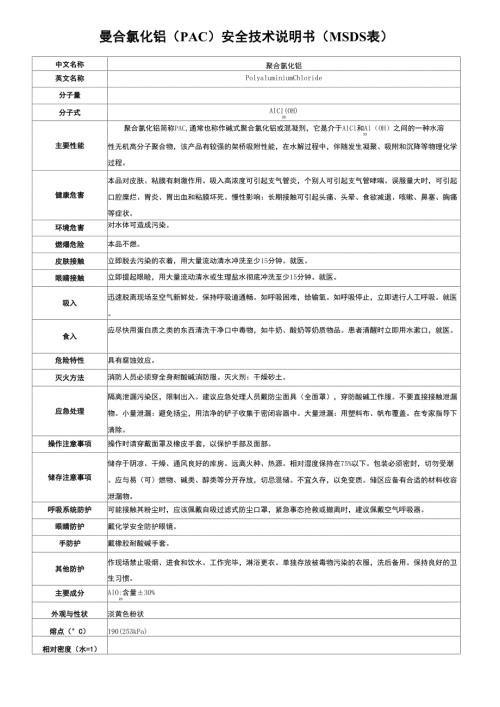 聚合氯化铝安全技术说明书.doc