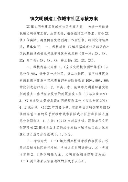 镇文明创建工作城市社区考核方案.doc