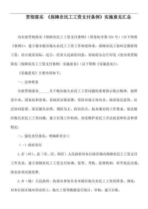 贯彻落实保障农民工工资支付条例实施意见汇总.docx