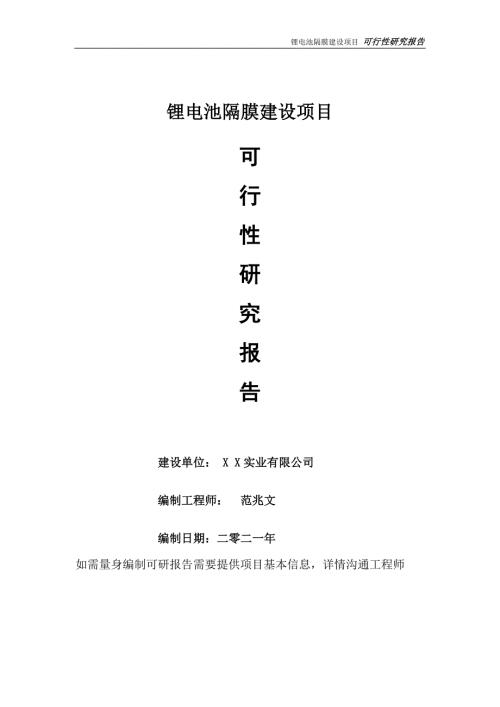 锂电池隔膜项目可行性研究报告可参考案例备案立项.doc