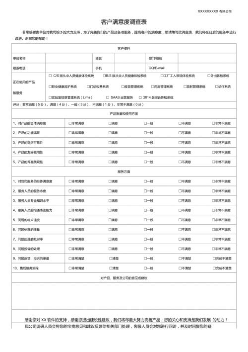 软件行业客户满意度调查表模板.doc