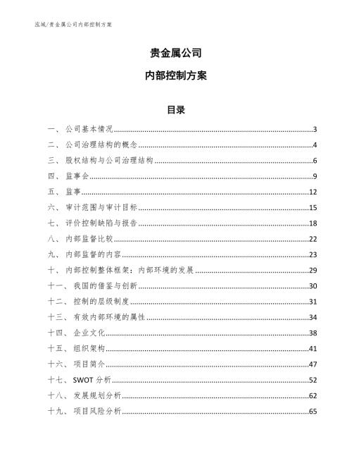 贵金属公司内部控制方案参考.docx