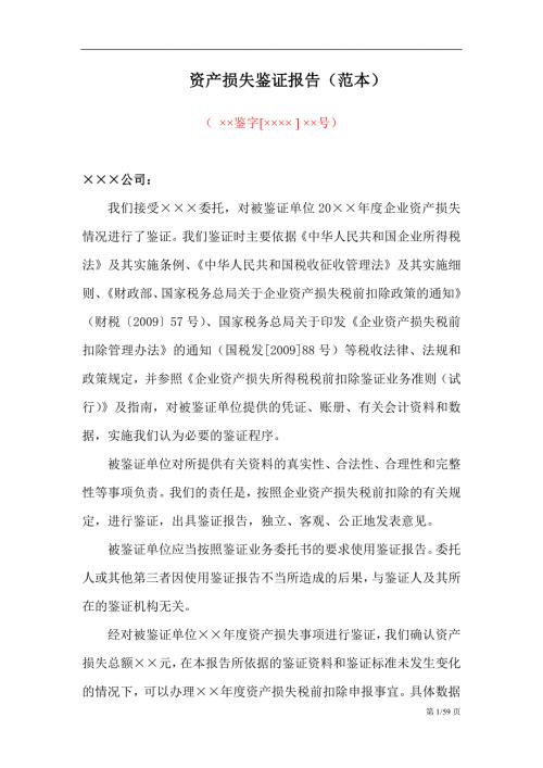资产损失鉴证报告范本.doc
