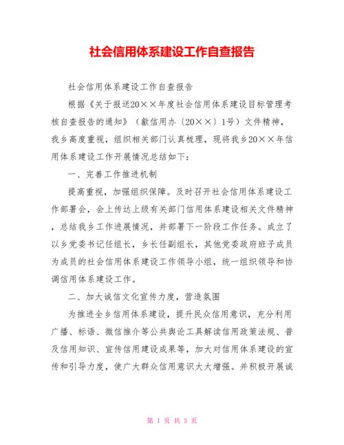 社会信用体系建设工作自查报告.doc