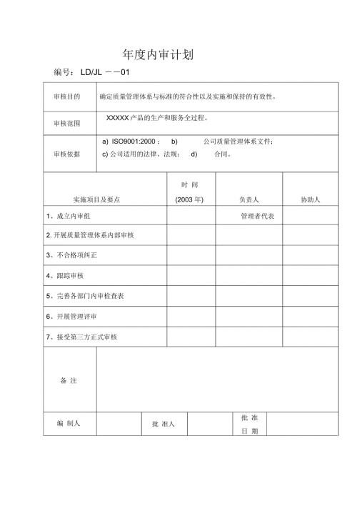 质量管理体系内审计划.docx