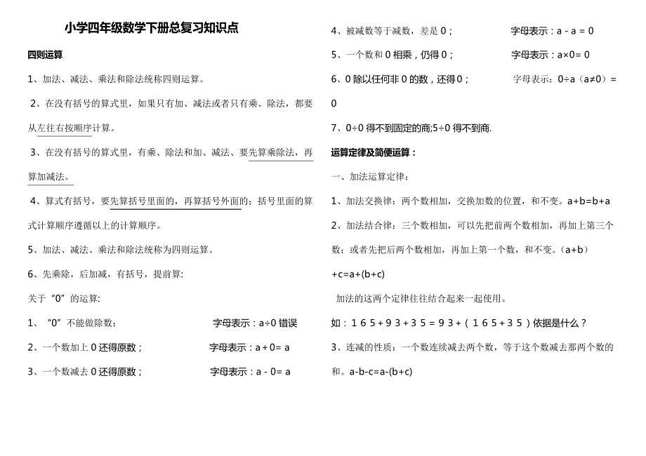 部编版四年级数学下册知识点总复习整理.docx_第1页