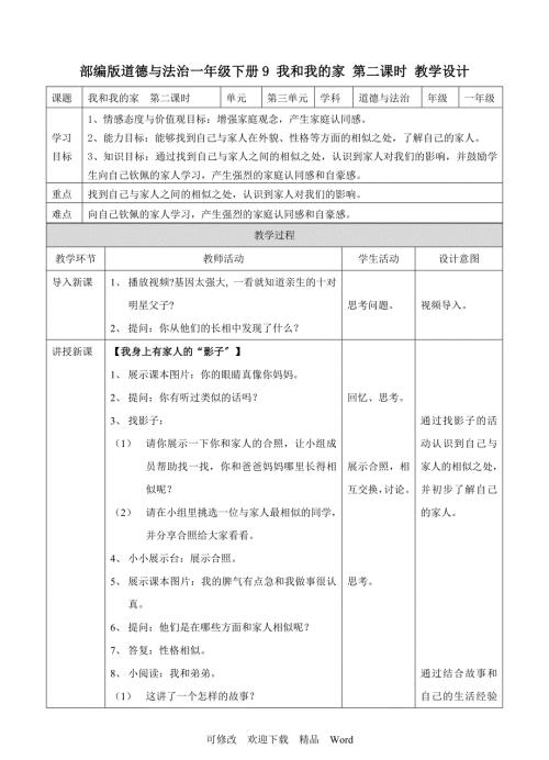 部编版道德与法治教学设计我和我的家第二课时教案.doc