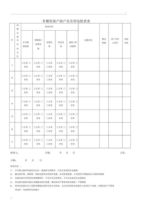 非餐饮商户商户安全用电检查表季度覆盖.docx