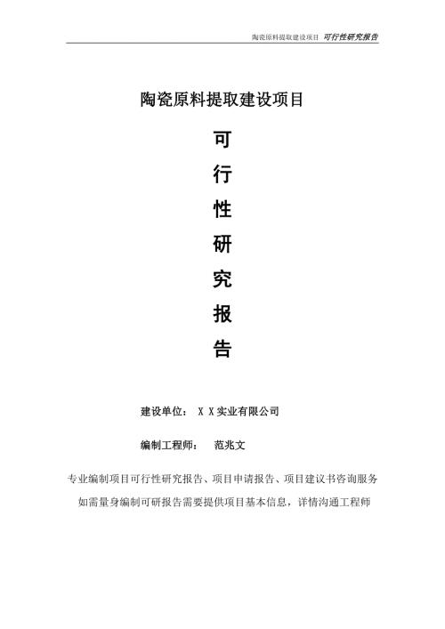 陶瓷原料提取项目可行性研究报告完整可修改版.doc