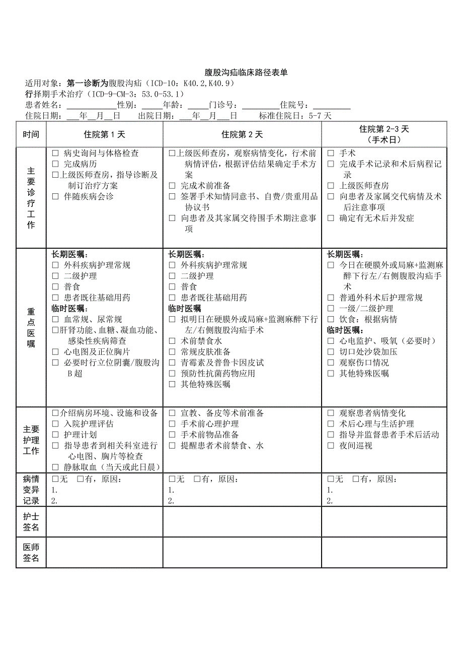 腹股沟疝临床路径表单.doc_第1页