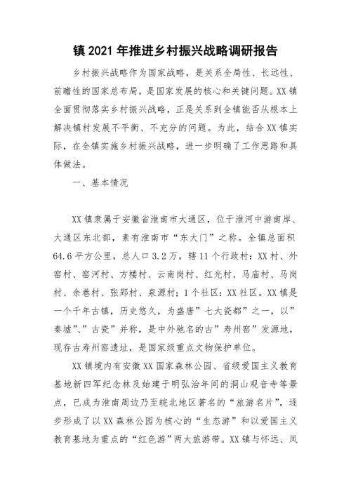 镇2021年推进乡村振兴战略调研报告.doc