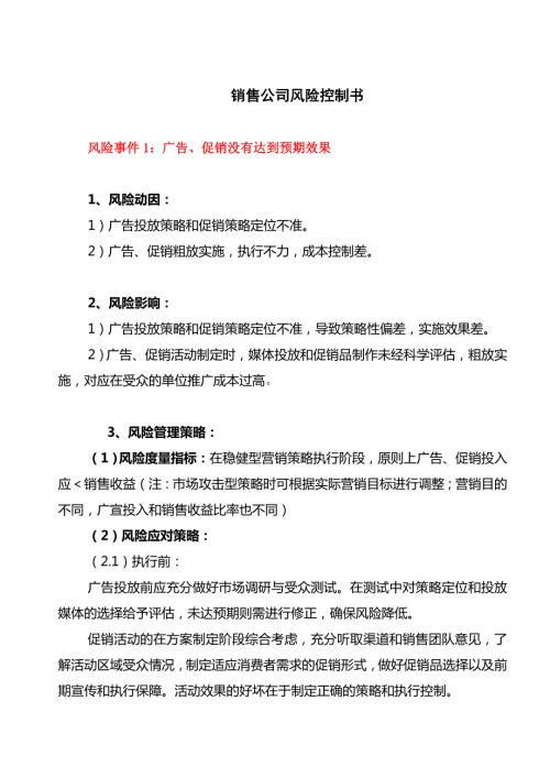 销售公司风险控制书部分.doc