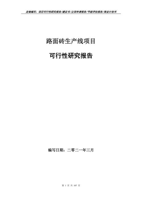 路面砖生产线项目可行性研究报告立项申请.doc