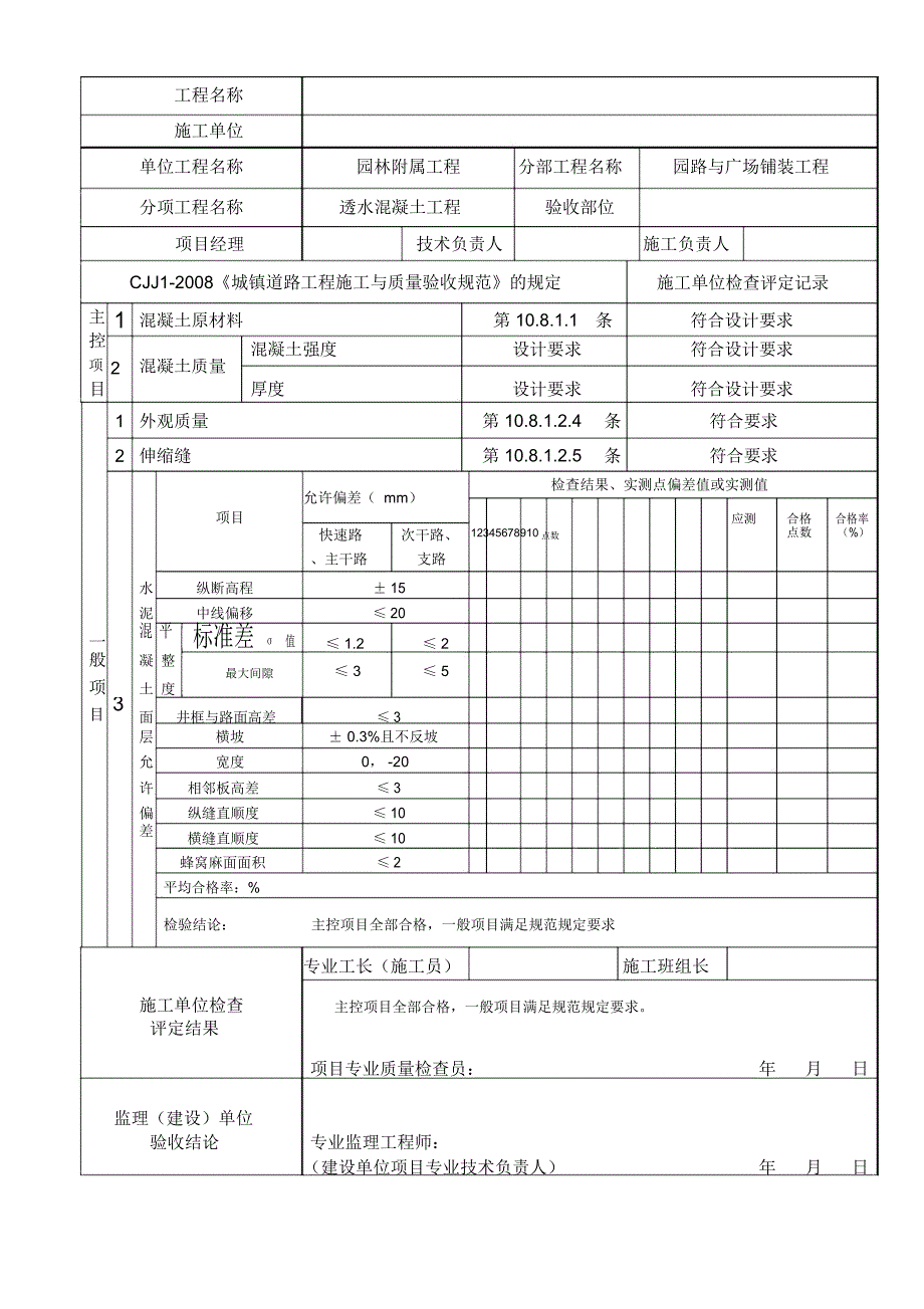 透水混凝土工程检验批质量验收记录表.docx_第2页