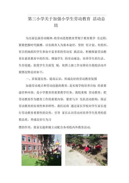 第三小学关于加强小学生劳动教育活动总结.docx