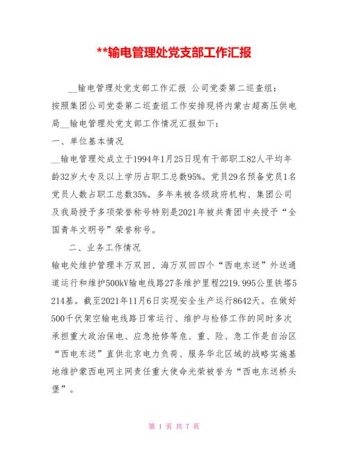 输电管理处党支部工作汇报.doc