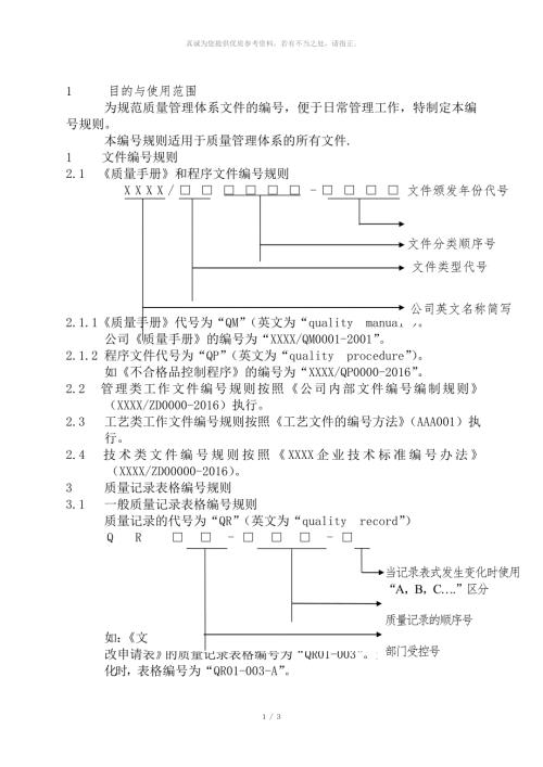 质量管理体系文件编号规则.doc