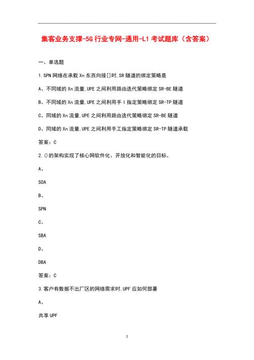 集客业务支撑5G行业专网通用L1考试题库含答案.docx