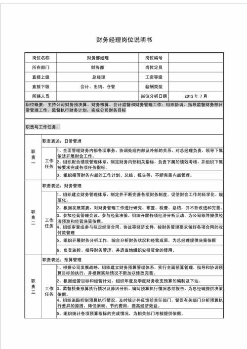 财务经理岗位说明书.doc