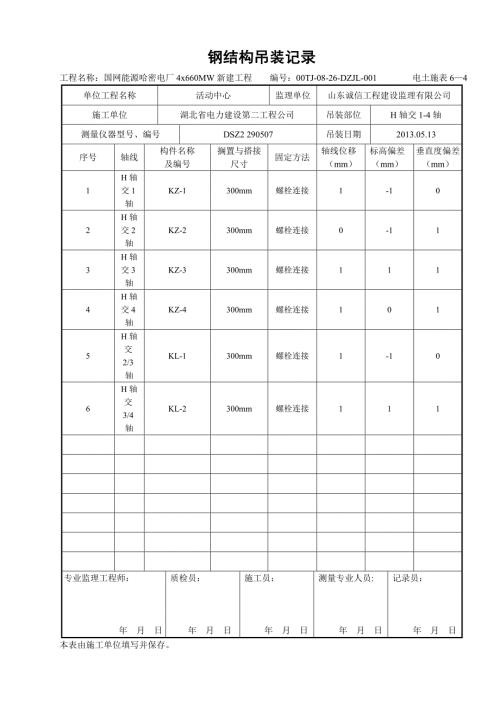 钢结构吊装记录.doc