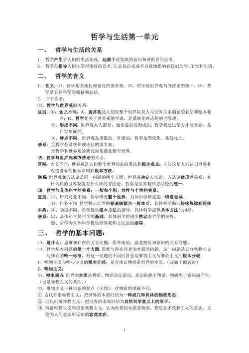 高中政治必修4哲学第一单元重要知识点.doc