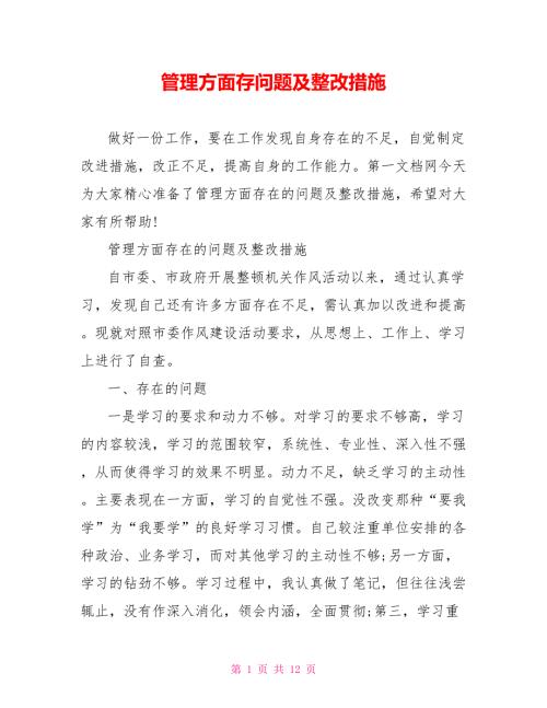 管理方面存问题及整改措施.doc