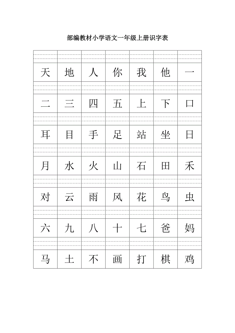 部编教材小学语文一年级上册识字表.doc_第1页