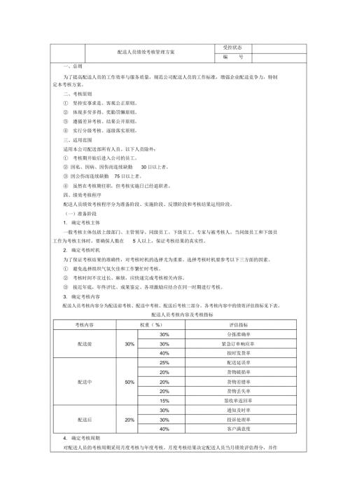 配送人员绩效考核管理方案.doc