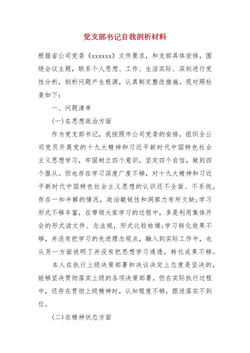 精品党支部书记自我剖析材料.docx