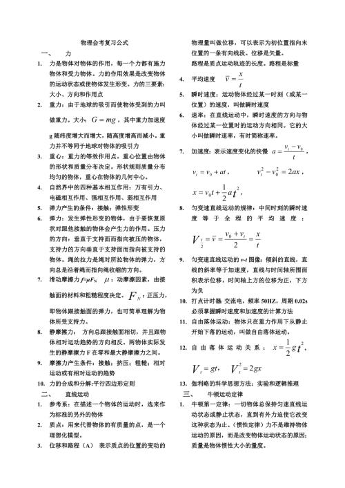 高中物理会考公式.doc