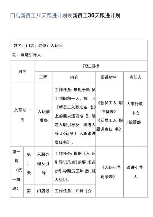 门店新员工30天跟进计划表.docx