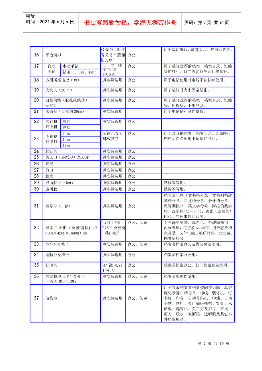 综合档案室设备设施一览表完整参考方案.docx_第2页