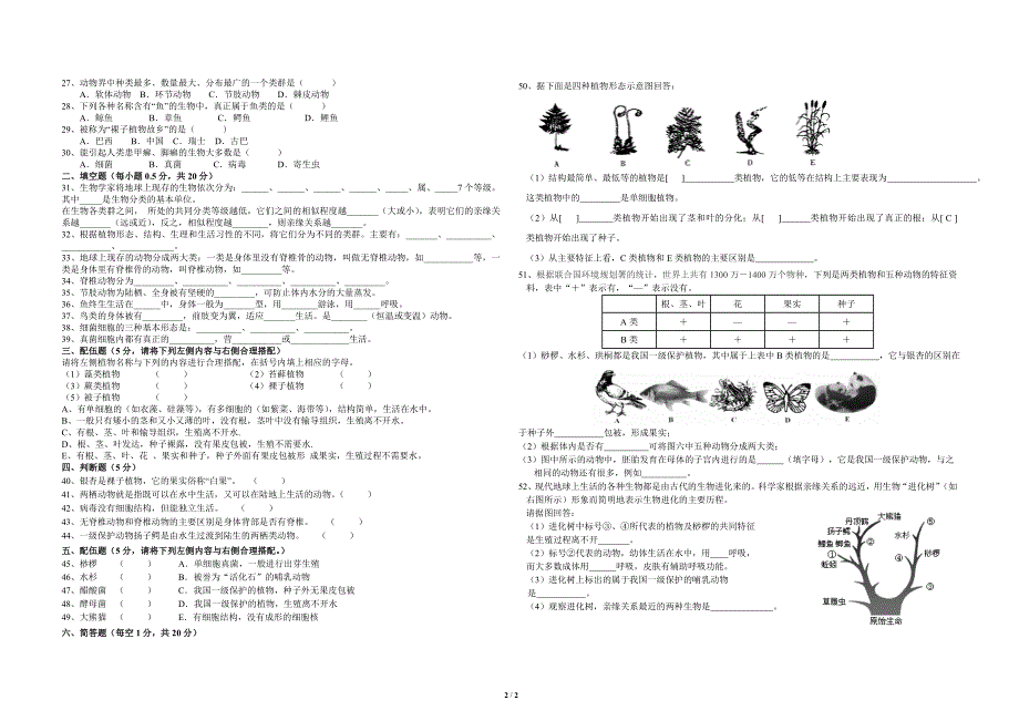 苏教版八年级生物第十四章测试卷.doc_第2页