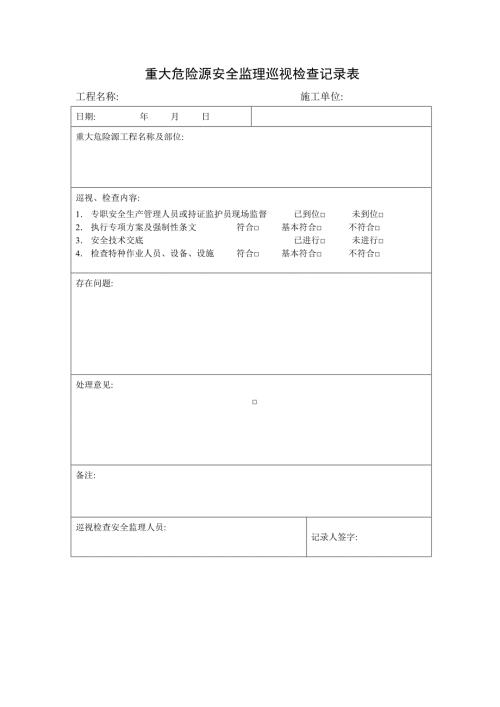 重大危险源安全监理巡视检查记录表范本.doc