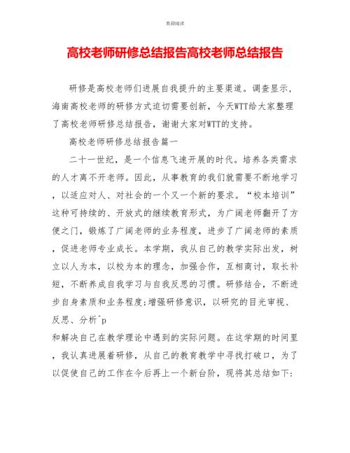 高校教师研修总结报告高校教师总结报告.doc