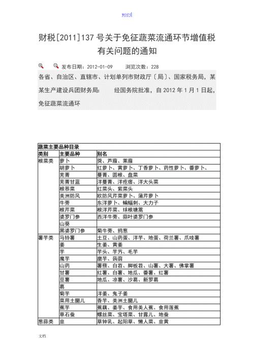 财税137号关于某免征蔬菜流通环节增值税.doc